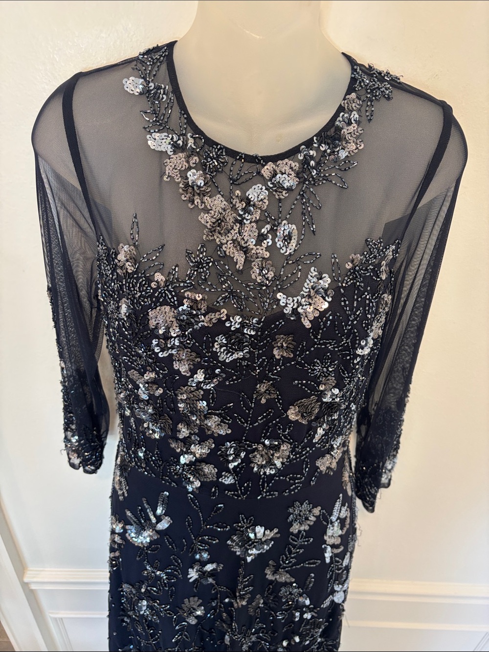 Adrianna Pappell Sheer Beaded Sequin Elegant Evening Party Dress Size 8 NWT - Picture 10 of 13